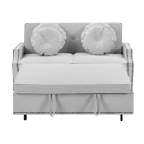 English Elm 54.7" Multiple Adjustable Positions Sofa Bed Stylish Sofa Bed With A Button Tufted Backrest, Two Usb Ports and Four Floral Lumbar Pillows For Living Room, Bedroom,Or Small Space, Light Grey