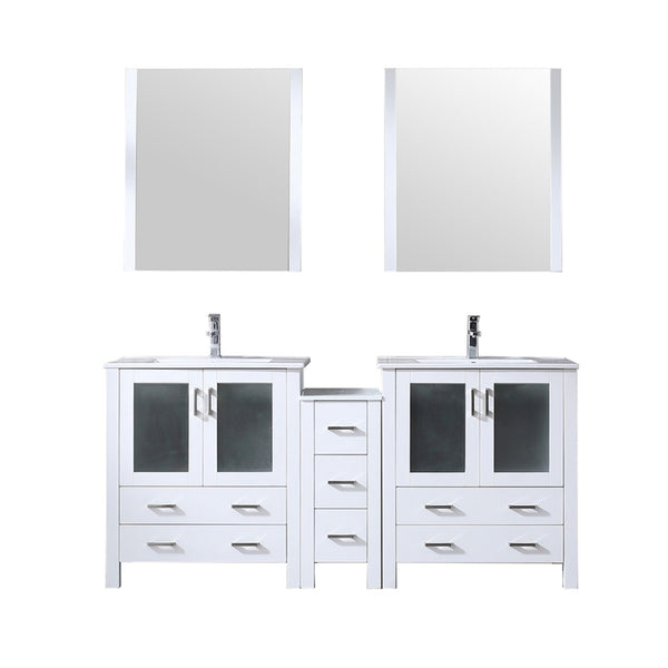 English Elm White Double Bath Vanity Set With Ceramic Top, Faucets & Mirrors - Elegant Storage Solution! B2731S01212-GIGA
