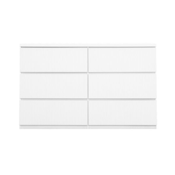 English Elm Modern Six Drawer Dresser with Wave Panel Fronts Handleless Design for Bedroom White W409P371358