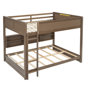 English Elm Queen Over Bunk Bed Solid Pine Cabin Frame with Storage and Usb Charging Wood GX000399AAD