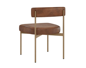 Sunpan SENECA Dining Chair - Chic Bravo Cognac Faux Leather with Antique Brass Frame for Modern Spaces 112566