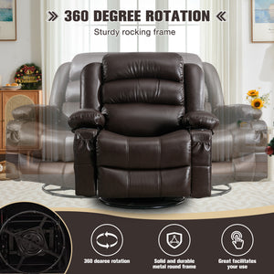 English Elm Massage Swivel Rocker Recliner with Heat Vibration, 360° Rotate, 155° Recline, USB Port, Brown W1521130741