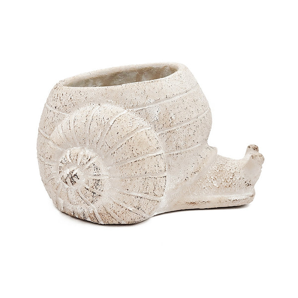 English Elm 8.3x7x4.7" Textured Sand & Cement Snail Planter — Abstract Spiral Shell Accent for Succulents, Herbs W2078P334753
