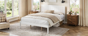 English Elm Platform King Bed Solid Pine Panel Headboard Wood Slat Base Modern Bedroom Frame White N709P425341K