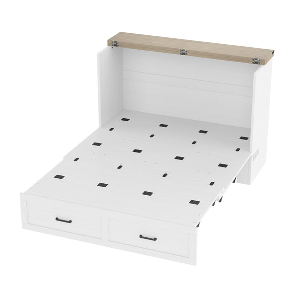 English Elm Murphy Full-Size Cabinet Bed with Built-In Charging Station, Storage Drawer & 700lb Capacity Comfort White 57.25 L x 27 W x 6 H N733S293997W