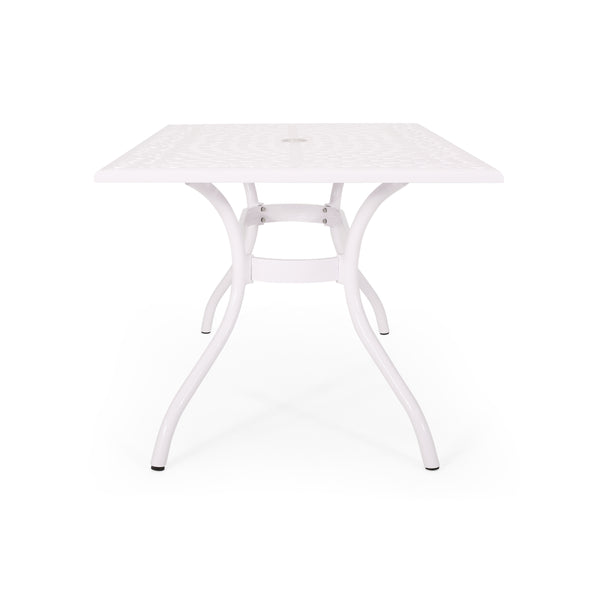 English Elm Christopher Knight Home® - PHOENIX Cast Aluminum Rectangle Dining Table with Floral Lattice, Umbrella Hole, Rust-Resistant Finish White 69.75 L x 40.5 W x 4.75 H 57704.00WHI