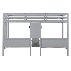 English Elm Twin Triple Bunk Bed with Built in Desk Open Shelving and Led Task Lighting Gray N7090002243E