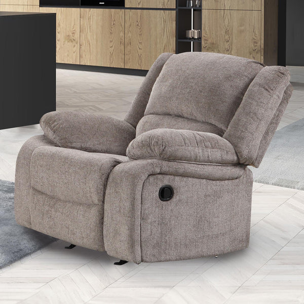 English Elm Transitional Multi-Function Glider Recliner with Channel Back, Cup Holders, Hidden Storage, Upholstered Comfort Mocha 41 L x 30 W x 36 H B2741P385044