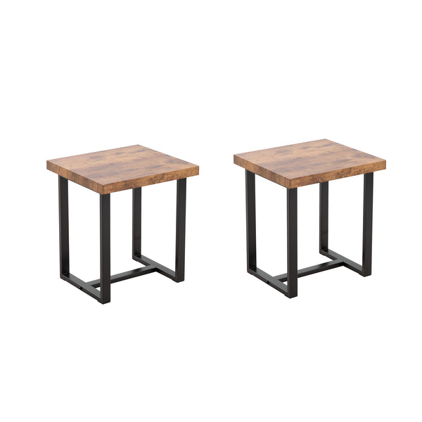 English Elm 2 Glass Side Table with Tempered Top and Metal Legs — Durable Waterproof End Table for Living Room, Patio Walnut W1718P362675