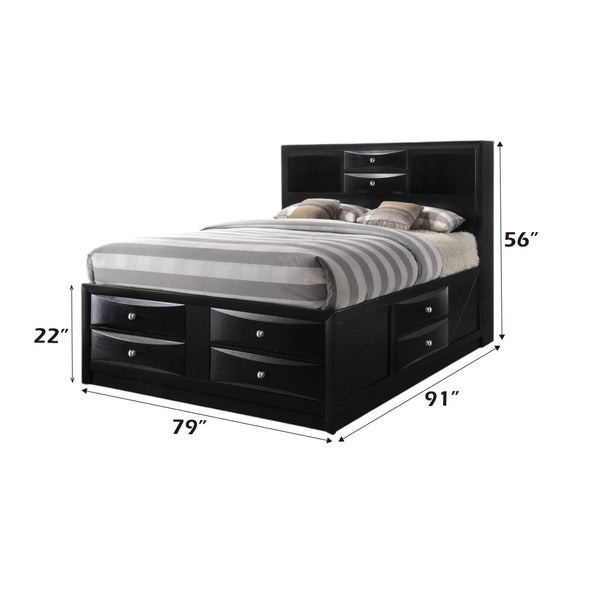 English Elm Ireland Storage Platform Bed Bookcase Headboard Eight Drawers Bedroom Organizer Black B2726S00585