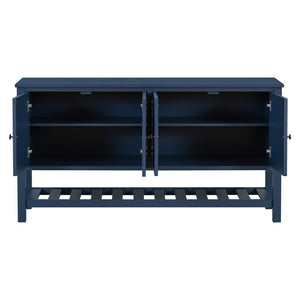 English Elm U_STYLE Modern Entryway Table with Geometric Door Panels, Durable MDF & Rubberwood Legs, 220lb Top Capacity Navy Blue N711P231399V