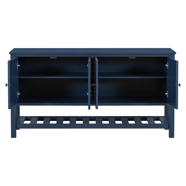 English Elm U_STYLE Modern Entryway Table with Geometric Door Panels, Durable MDF & Rubberwood Legs, 220lb Top Capacity Navy Blue N711P231399V