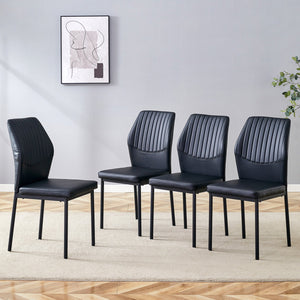 English Elm Luxury Black Pu Dining Chairs Set Of 4 - Ergonomic Comfort With Vertical Stripe Design & Metal Legs W1151P282693