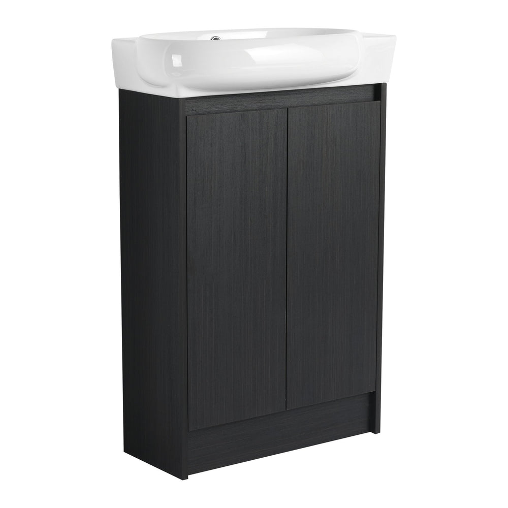English Elm 23" Freestanding Bathroom Vanity with Ceramic Vessel Sink, Soft-Close Doors, Adjustable Shelf Storage Black Chestnut W999P206107