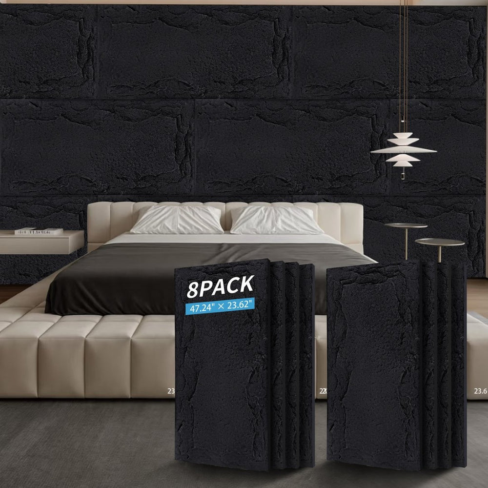 English Elm 3d Faux Stone Pu Wainscoting Panels Lightweight Waterproof Interior Accent Wall Set Antique Black W347P478074