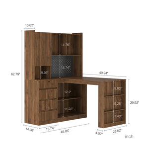 English Elm L Shaped Desk With Led Light & Storage | Modern Corner Computer Desk For Home Office & Gaming Setup W1321S00022