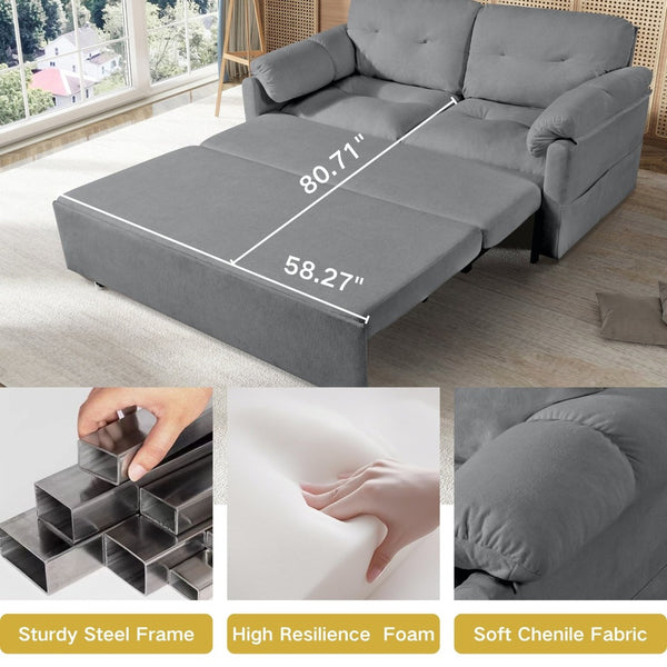 English Elm (old: W3163p269700) Convertible Chenille Sleeper Loveseat with Queen Pullout and Rolling Casters Grey W3163S00101