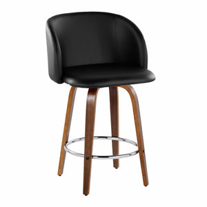 English Elm Fixed-height Swivel Counterstools Walnut Legs Faux Leather Mid-century Kitchen Pair B202S01770