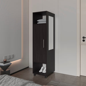English Elm Summit Melamine Wardrobe with Mirror, Door & Open Storage in Black — Sleek Space-Saving Closet Organizer B128P225196