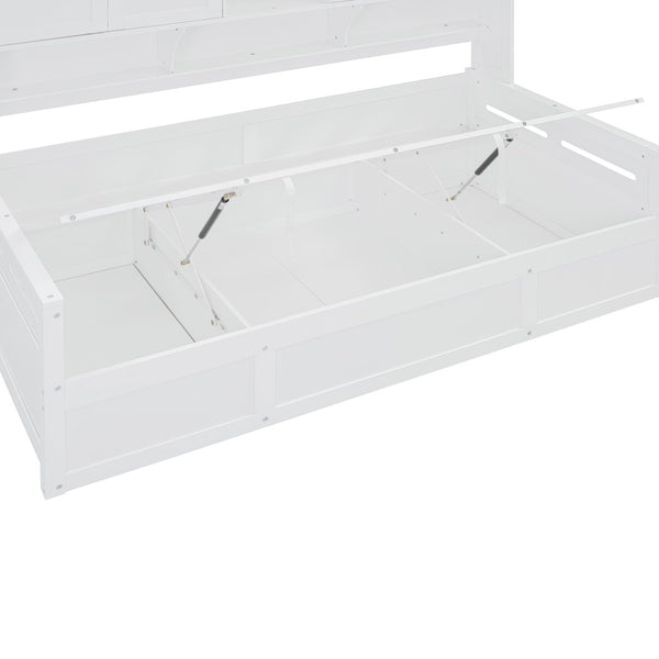 English Elm Twin Size Wooden Daybed With Hydraulic Lift & Integrated Cabinet For Smart Space-Saving Solutions N820S00046K-GIGA