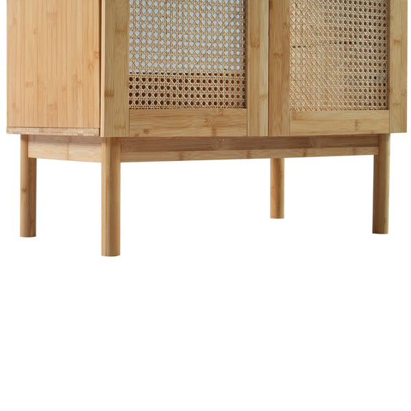 English Elm 30-inch bamboo bathroom vanity with handwoven rattan doors, soft-close hinges, ample storage beauty WF530472AAD