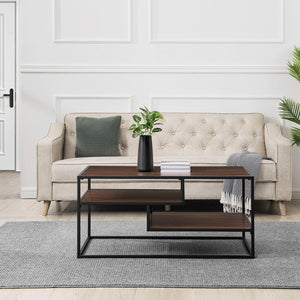 English Elm Walker Edison - Contemporary Two-Tone Metal Coffee Table with Floating Shelves, Powder-Coated Steel, Durable MDF Laminate Finish Dark Brown 43 L x 26 W x 5 H B185P169015