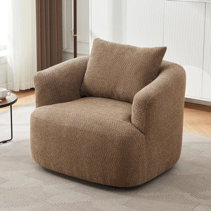 English Elm 360° Swivel Chair with Boucle Upholstery, Deep Pocket-Spring Seat, Ergonomic Curved Arms & Minimalist Design for Living Room Comfort Dark Brown N719P288552D