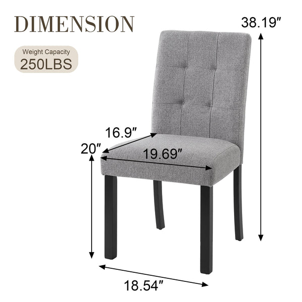 English Elm 4 Piece Modern Tufted Dining Chair Set with Rustic Linen Upholstery, Black Rubber Wood Legs, Durable Comfort and 250 lb Capacity Gray N752P317334E