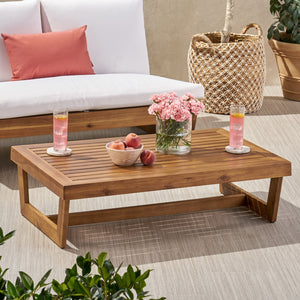 English Elm Christopher Knight Home® - SHERWOOD Teak Acacia Coffee Table with Slat Paneling and Bold Legs, Weather-Resistant, 39.5" L 64869.00
