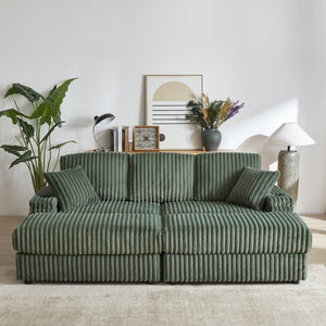 English Elm 84Inch Corduroy sofa with 3 back & 2 toss pillows, 2 ottomans, cup holders, deep seat, storage space W834S00550