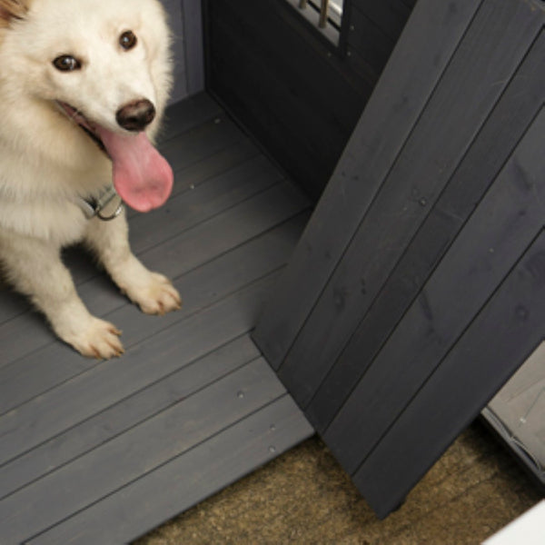 English Elm Large Breed Outdoor Doghouse Solid Fir Wood Covered Porch Weatherproof Asphalt Roof W1431S00005