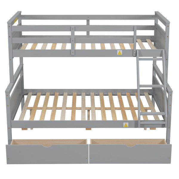 English Elm Twin Twin-over-Full Bunk Bed with Attached Ladder, Built-In Underbed Storage Drawers & Guardrail Safety Designed for Space-Saving Kids' Rooms Gray SM000119AAE-1