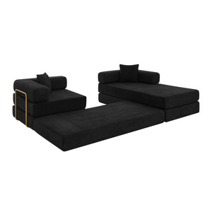 English Elm 108'' Modular Cloud Sectional Corduroy Couch with Fold Flat Backrest for Living Rooms Black W1117S00295