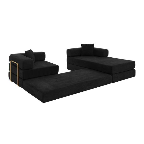English Elm 108'' Modular Cloud Sectional Corduroy Couch with Fold Flat Backrest for Living Rooms Black W1117S00295