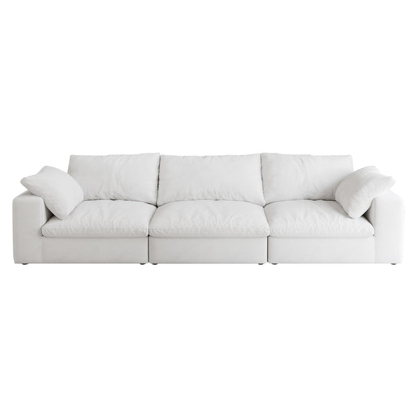English Elm Oversized Cloud Modular Sectional Sofa with Feather-Filled Cushions, Convertible V-Shape, Storage Ottomans, Removable Covers Natural+White W2824S00019
