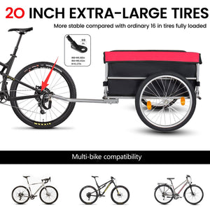 English Elm Foldable Bike Cargo Trailer with 20 Inch Tires Steel Frame and Weatherproof Oxford Cover Red W2932P405183