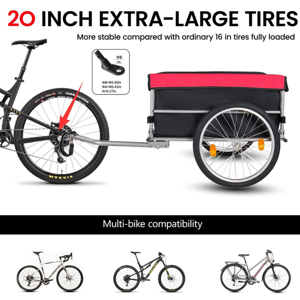 English Elm Foldable Bike Cargo Trailer with 20 Inch Tires Steel Frame and Weatherproof Oxford Cover Red W2932P405183
