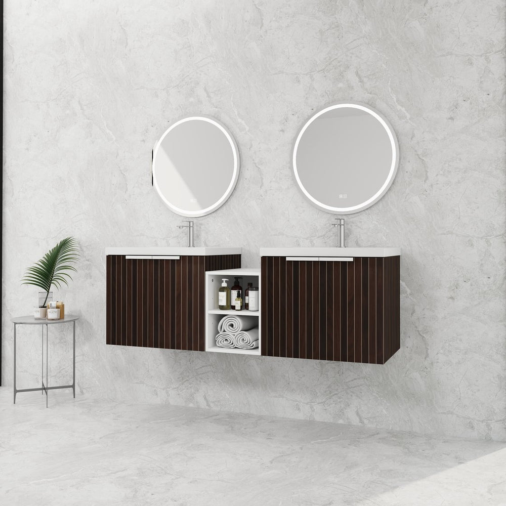 English Elm 60 Inch Soft Close Doors Bathroom Vanity Set With Stylish Resin Sink & Ample Storage Solutions W999S00260