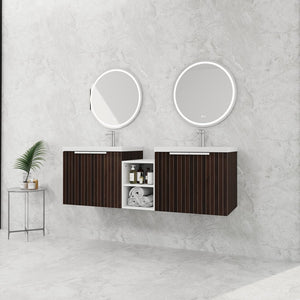 English Elm 60 Inch Soft Close Doors Bathroom Vanity Set With Stylish Resin Sink & Ample Storage Solutions W999S00260