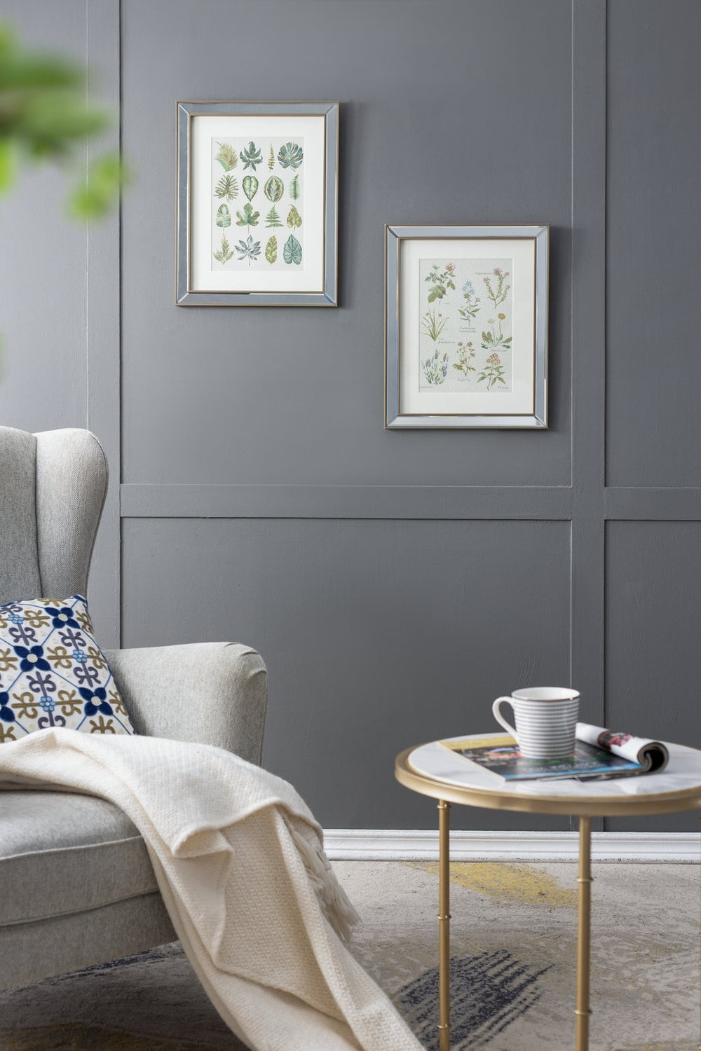 English Elm S/2 Liana Mirror Wall Art Set 15.7x19.7" — Floral & Greenery Prints in Golden Tint Frame for Transitional Spaces W2078P313327