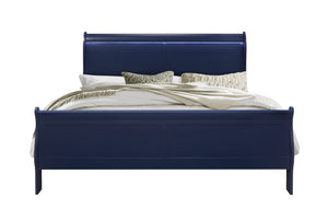 English Elm CHARLSTON Solid Wood Full Sleigh Bed with LED Headboard, Transitional Panel Design, Durable Finish Blue King B201S00004