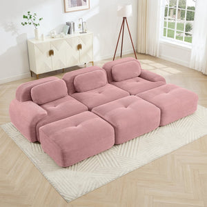 English Elm Three-seat Modular Sectional with Ottomans Corduroy Curved Lounge Sofa for Living Rooms W714S01409