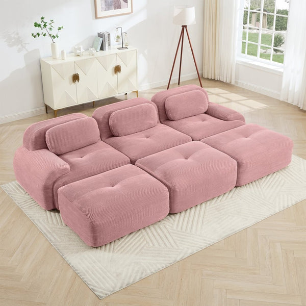 English Elm Three-seat Modular Sectional with Ottomans Corduroy Curved Lounge Sofa for Living Rooms W714S01409