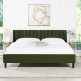 English Elm Aspen Vertical Tufted Headboard Platform Bed Set, King, Olive Green Performance Velvet