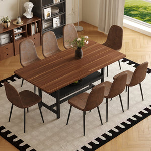 English Elm Table Set With 71" Walnut Grain Dining Table & 8 Brown Techno-Fabric Chairs – Modern Style Upgrade! W1151S04291-GIGA