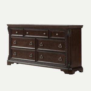 English Elm Mahogany Solid Wood 7-Drawer Dresser with Ash Veneer, Custom Hardware, Rich Finish for Bedroom Storage Mahogany 73 L x 22 W x 40.5 H B2699P230439