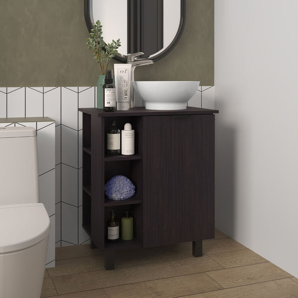 English Elm Wengue Bathroom Vanity With 8 Storage Shelves & Elegant Design For Compact Spaces & Modern Style B062P355666-GIGA