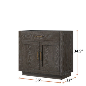 English Elm Brown Oak Midcentury Single Bath Vanity 36" W with Soft-Close Drawer, Fully Assembled Storage B2731P257664