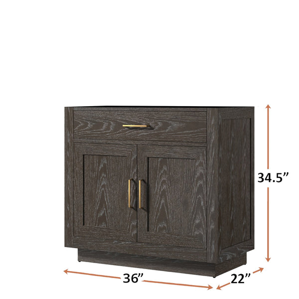 English Elm Brown Oak Midcentury Single Bath Vanity 36" W with Soft-Close Drawer, Fully Assembled Storage B2731P257664
