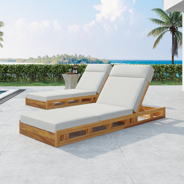 English Elm Christopher Knight Home® - Lounge Chaise Set - Adjustable Acacia Wood With Water-Resistant Cushions For Ultimate Comfort Outdoors N770P272405T_N770P285267C